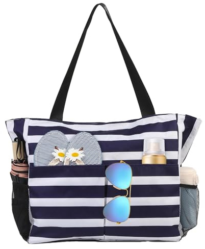 TAHAVICE Strandtasche Damen mit Reißverschluss, Große Strandtasche xxl Familie, Badetasche Damen Wasserdicht, Beach Bag Tote Bag für Strand Reisen Pool Fitnessstudio