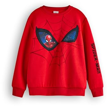 Marvel Spiderman garçons Sweatshirt | Pull à col Rond Graphique Super-héros pour Enfants en Rouge | Spider-Man Web & Yeux Pull Film Film vêtements | Personnage de Bande dessinée Art Marchandise