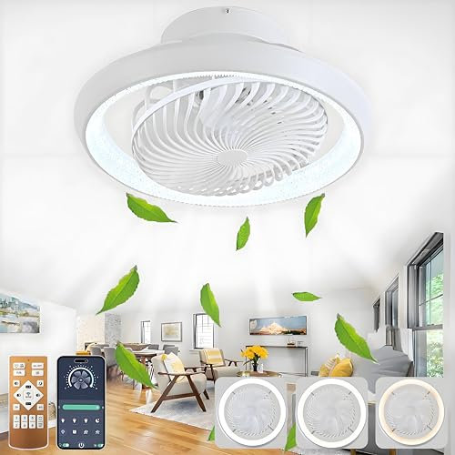 AJZXQM 75W Ventilateur Plafond Silencieux avec Lumiere et Telecommande,Rotation à 360° Lustre LED Ventilateur de Plafond,Reversible,6 Vitesses Luminaire Ventilateur Plafonnier pour Chambre,Salon,Blanc