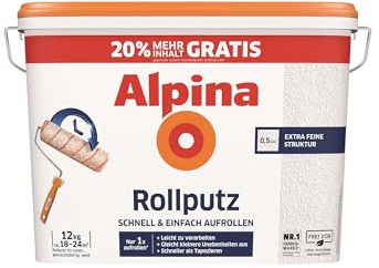 Alpina Rollputz Weiß – Strukturputz für Innenwände mit robuster Oberfläche – gebrauchsfertig, stoßfest & überstreichbar – 12 kg