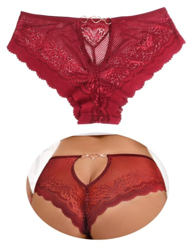 comeondear Tanga Sexy Femme String Dentelle Grande Taille Doublure en Coton | Creuses au Dos,Respirant,Stretch,Léger,Dessous,Slip Bresilien Transparent,sous-Vêtements Feminins,Confortable Lingerie