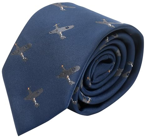 King & Priory Cravatta blu navy ricamata con aereo da caccia Hurricane, Blu, Taglia unica
