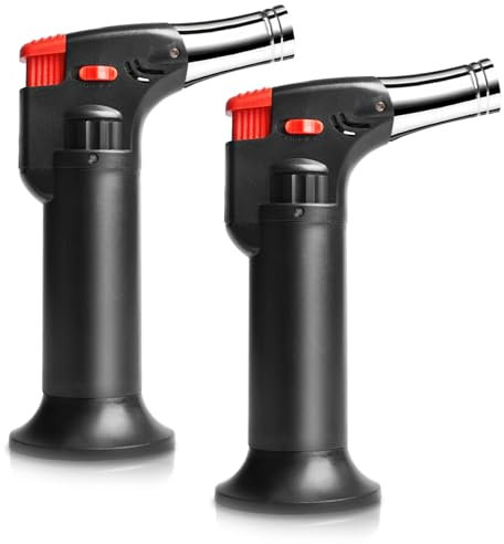 2 x stormtändare med 4 jetflammor – gas, påfyllningsbar jetflamme-tändare, ljuständare elektrisk vindtät för stearinljus, matlagning, camping, grill, öppen spis, presenter till män (utan gas)