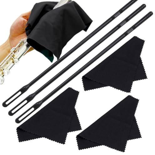 CATOR Flötenputzer, 6 Stück(3 Reinigungsstab, 3 Reinigungstuch) Putzset, Querflöte Reinigungsset Tuch, Putztuch für Querflöte, Flöte Putzset für Pflege Innen- und Außenreinigung von Instrumenten