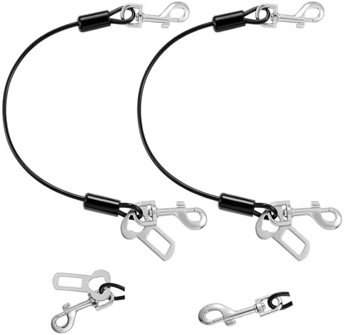 VavoPaw Hunde Auto Sicherheitsgurt, 16 Kausicherfest Draht Hund Auto Leine Anschnallgurt, Hundeleine mit Schnallen & Latch, Sicherheitsgeschirr für Klein Mittel Groß Hund Katze, Schwarz, 2 Stück