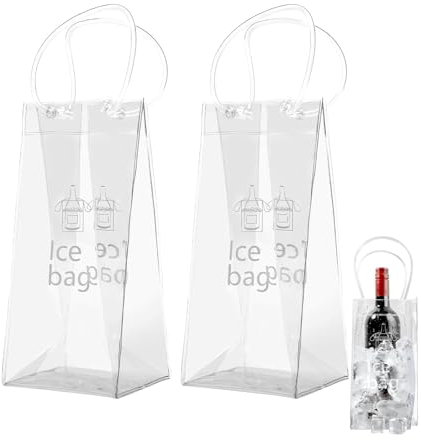 Sac de Glace vin Refroidisseur avec Poignée, 2 Pièces Bouteille Transparent Sac pour Bière Champagne Froide Vin Boissons Réfrigérées etc