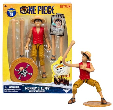 One Piece Monkey D. Luffy 6″ (15 cm) Action Figure with 6 Accessories. Includes Swappable Arms and Legs, Wanted Poster, and Berry Coin Display Base