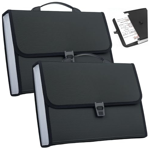 Organiseur de dossiers, 2 organiseurs de fichiers en accordéon, étanche 13 x 9, 4 avec poignée et 13 poches, stockage documents portable pour lettre/A4, académique, professionnel,