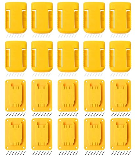 Tool Holders and Battery Mounts Compatible with Dewalt 20V and Milwaukee Tools, Heavy-Duty ABS Wall Organizer Rack with Screws, Drill and Battery Holder Mount for Garage, Workshop, Job Site (20 Pack)