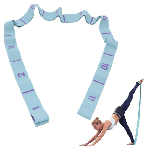 Fascia fitness con passanti, fascia elastica per yoga con 11 fiocchi, 140 × 3,8 cm, fascia elastica di resistenza per pilates, ginnastica, esercizi di stretching