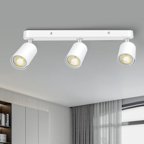 3-Way White GU10 Ceiling Spotlight Bar | Adjustable Wall & Ceiling Light | 3-light adjustable spotlight bar.No Bulb.VDE-certified GU10 sockets & copper wires. Secure 3-pole L/N/PE grounding.