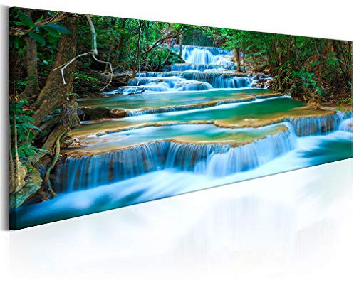 decomonkey Bilder Wasserfall 120x40 cm 1 Teilig Leinwandbilder Bild auf Leinwand Vlies Wandbild Kunstdruck Wanddeko Wand Wohnzimmer Wanddekoration Deko Natur Landschaft