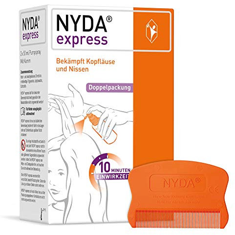 NYDA Express Läusemittel, 2x50 ml: Effektives Läusespray und Läusekamm gegen Läuse & Nissen, rasche Behandlung in 10 Min, gute Verträglichkeit, physikalisch wirksam