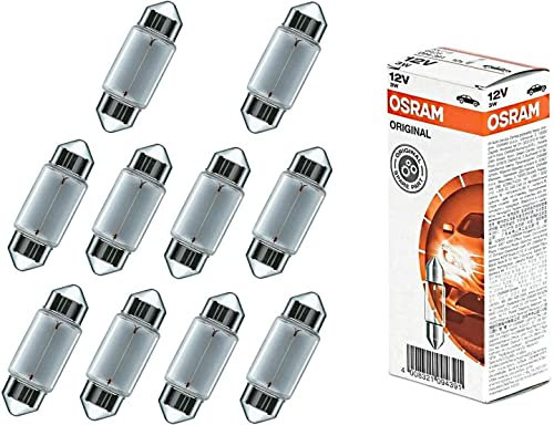 10x Original Osra.m C3W 28mm 12V 6428 Standard Ersatz Halogen Soffitte Lampe für Innenbeleuchtung - Kofferraum Handschuhfach Kennzeichen Tür Fußraum Leselampen Lizenz - E-geprüft