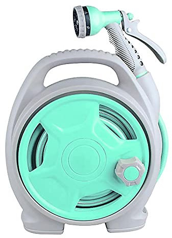 FGYZYP Carrete de manguera de jardín retráctil, manguera portátil de 33 + 1,5 m para jardín con boquilla de pulverización de 6 funciones, mini caja de carrete de manguera para riego de flores, lavado