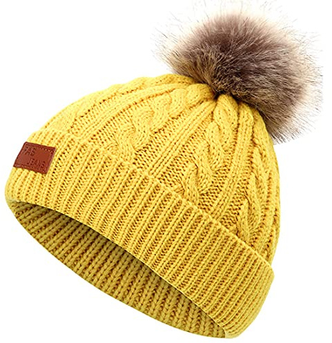 XRDSS Unisex baby barn mössa vintermössa småbarn flickor pojkar pom pom stickade varma mössor, gUL, en storlek