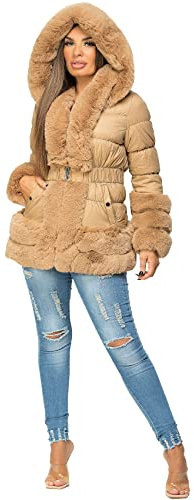 Lexi Fashion Womens Quilted Puffer Padded Faux Fur Collar Hooded Jacket Coat