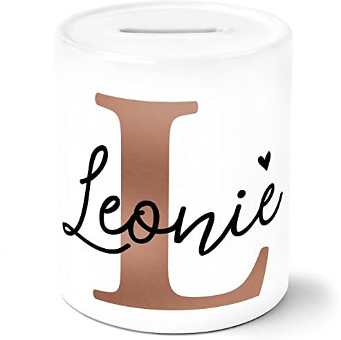 SpecialMe® Kinder Spardose personalisierbar mit Namen Initiale Kupferoptik personalisierte Geschenke Jungen Mädchen Keramik weiß Unisize