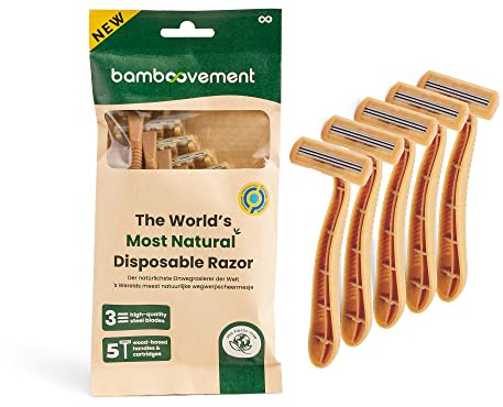 Bamboovement Il rasoio più naturale del mondo per uomini e donne, rasoio usa e getta sostenibile, 99% in meno di plastica, 3 lame premium
