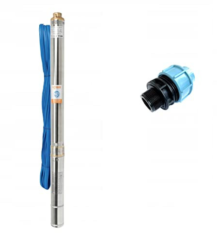 Tiefbrunnenpumpe Set Hochwertige Tauchpumpe IBO 3Ti20 550W UNIDELTA Klemmverbinder 40 mm 1 Zoll, Wasserpumpe für Hauswasserwerk und Garten 50 l/Min., 82 m Förderhöhe, Bewässerungssystem-Gartenpumpe