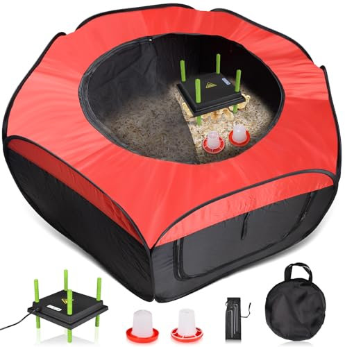 Tetuga Chicken Brooder Box for Chick Starter Kit - 10 * 12inch Brooder Heating Plate Chick Brooder Pen Chicken Brooder Box 4-in-1 Bundles with Chicken Feeder, Waterer (Brooder Set,Red)