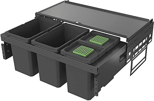 VAUTH-SAGEL Envi Space Einbau Mülleimer 4 Fächer, Vollauszug Abfalleimer mit Dämpfung und integrierten Selbsteinzug 1x 16, 1x 22 und 2x 10 Liter Kunststoff lavagrau