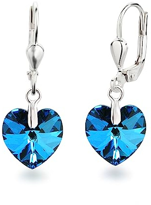 Schöner-SD 925 Silber Ohrringe Herz Kristall 10mm Damen Mädchen Bermuda Blue blau