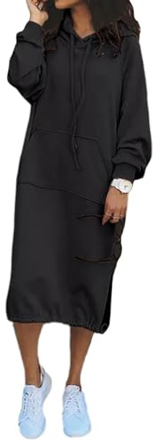 Tinetill Abito in Felpa Con Cappuccio da Donna - Lungo Oversize Con Tasche - Maxi Pullover in Cotone