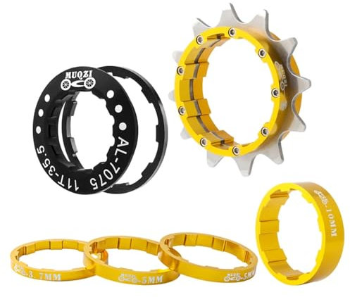ZOCKZ Single Speed Kassette Cog 12/13/14/15/16/17/18/19/20/21/22T MTB Single Speed Conversion Kit Fahrrad Single Speed Bike Kassette Ritzel für 7-10 Gang HG Naben (Gold, 12T)
