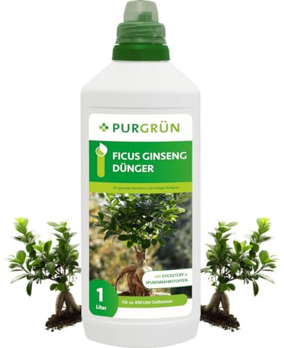 Purgrün® Ficus-Ginseng-Dünger 1 Liter – Fördert gesundes, dichtes Wachstum – Premium-Dünger mit Spurennährstoffen – Stärkt die Widerstandskraft mit Kalium – Konzentrat für 200 Liter Gießwasser