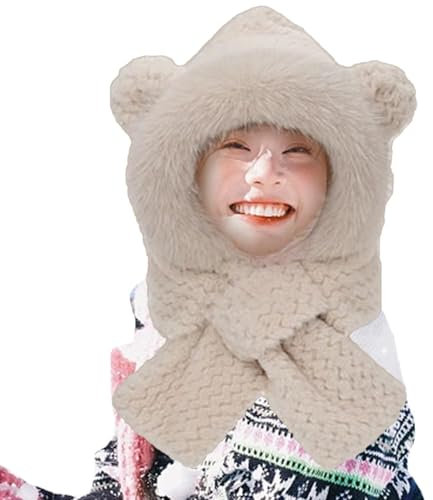 Bärenmütze,Fuzzy-Mütze | Niedliche Wintermütze, Bärenschal, warme Tiermütze | Plüschmütze, Bärenkostüm, Bärenhaube für Kinder, Frauen, junge Menschen, ältere Menschen, Familie, Freunde, Winter