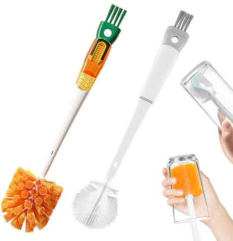 2 Stück 5-in-1 Flaschenbürste, Flaschenreiniger Bürste mit Langem Griff Flaschenbürsten Multifunktionale Reinigungsbürste Tassenbürste für Trinkflaschen Glasflasche