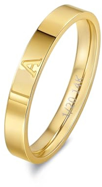 YURZA 14K Gold Filled Initial Rings for Women Non Tarnish Thumb Rings Wedding Bands for Women Stackable Personalized Letter Rings for Men (A, 6)
