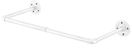 Wall Mounted Clothes Rail Industrial Pipe Garment Bar, Vintage Towel Holder Small Hanging Rack Space Saving Detachable H-Shape Rail for Bedroom, Retail Display, and Home Storage (White, 85cm)