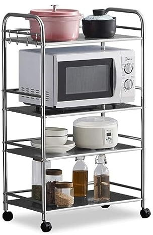 Scaffale per forno a microonde a 4 ripiani in acciaio inox, salvaspazio, per cuociriso, spezie, piccoli elettrodomestici, soluzione durevole da cucina