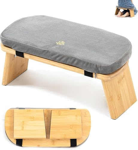 Foldable Meditation Bench Bamboo Ergonomic Portable Meditation Yoga Stool with Thick Cushion Storage Bag, Kneeling Stool Perfect for Meditation Sitting Prayer Bench, Unique Gifts for Women Mom Gym