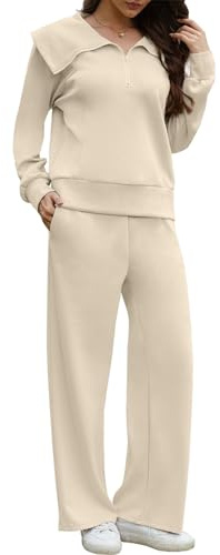 CheChury Tuta Donna Completa Tuta Sportiva Donna Tute da Ginnastica Due Pezzi Elegante e Casual Tute da Casa Felpa Manica Lunga con Zipper e Vita Alta Pantaloni Gamba Larga Completo 2 Pezzi Loungewear