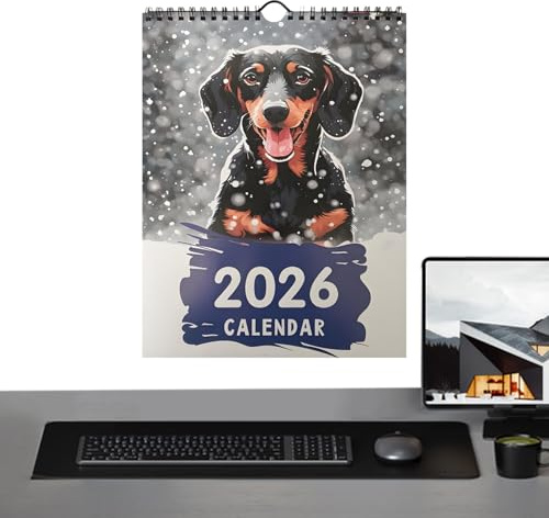 Calendario per cani 2026 – bassotto, calendario mensile verticale, 12, con festività, per adulti, bambini, studenti, aula