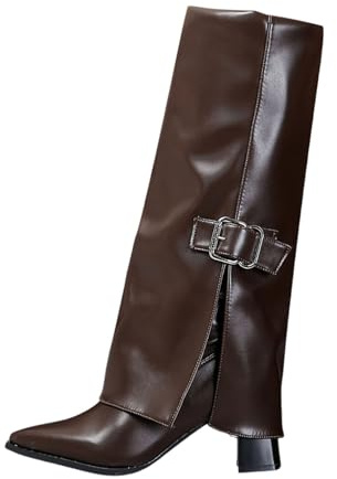 Générique Cuissardes Femme Sexy Haute à Revers en Daim à Boucle et Bout Pointu - Bottes Hautes Confortables avec Talon Pour l'Hiver Couleur Unie Élégant Knee High Boots