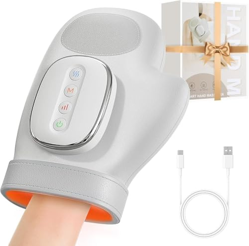 Hand Massager with Heat and Compression, Massaggiatore Mani Artrite,Palmi e Polsi per Dolori Dita, Massaggiatore Elettrico Portatile Senza Fili per Mani