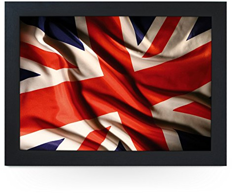 Portable Lap Desk Tray (Union Jack Flag Material) Handmade Wooden Frame, Beanbag Cushioned Bottom | Computers, Laptops, Meals, Food | L0240 Black