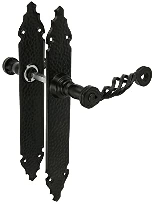 Amig - Juego de Manillas - Placa Martilleada - 280 x 45 mm - Cuadradillo de 8 mm - Ideal para todo Tipo de Puertas de Paso en Interior - Placa de Acero y Tirador de Zamak Negro