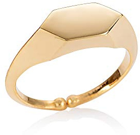 namana Anello da donna placcato oro, regolabile, stile moderno, con sigillo esagonale, per donne e ragazze, anello con sigillo aperto e sacchetto per gioielli