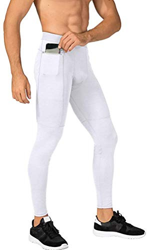 MakingDa Men's Zip Pocket Sports Compression Pants Workout Running Tights Leggings Cool Dry Technical Training Baselayer