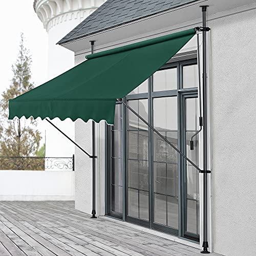 pro.tec Klemmmarkise Stem Markise ohne Bohren 350 x 120 x 220-309 cm Balkonmarkise mit Handkurbel Sonnenschutz Stahlgestell Dunkelgrün