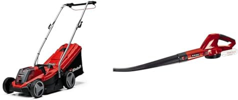 Einhell Tondeuse à Gazon sans Fil GE-CM 18/33 Li Kit Power X-Change (18V, Largeur de Coupe 33cm, Surface conseillée 200 m²) avec Batterie 4,0 Ah et Chargeur + Souffleur sans Fil GE-CL 18 Li E