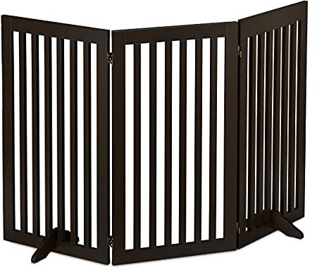 Relaxdays Barrera Seguridad Niños, Valla Protectora Plegable, 92 x 154 cm, Cerca Perros y Mascotas, con Patas, Marrón, Tablero de Fibras