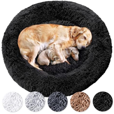 Wahre Tierliebe Hundebett Donut - Das Original - waschbar [XL, 120cm, schwarz] Hundekissen, Hundekorb, Flauschiges Hundebett für große, mittelgroße & kleine Hunde