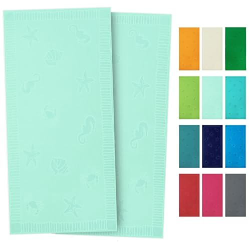 ZOLLNER Strandtuch - hautfreundliches und saugstarkes Handtuch in 100x200 cm - waschbar bis 60°C - Baumwolle in Mint - eingewebte Meerestiermotive - Oeko Tex® Zertifiziert