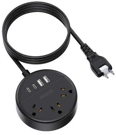 NTONPOWER 2 Prong Power Strip, 1875W 2 Prong to 3 Prong Outlet Adapter, 2 Prong Extension Cord 5 ft, Rotating Plug, Wall Mount, 3 Outlet 2 USB A+2 USB C, Two Power Strip for Travel, Older House, Dorm